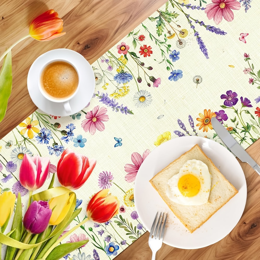 Spring & Summer Linen Floral Table Runner Elegant Floral Table Runner for Weddings, Parties & Home