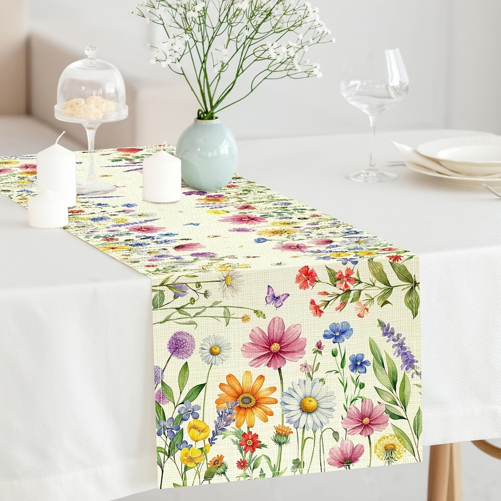 Spring & Summer Linen Floral Table Runner Elegant Floral Table Runner for Weddings, Parties & Home