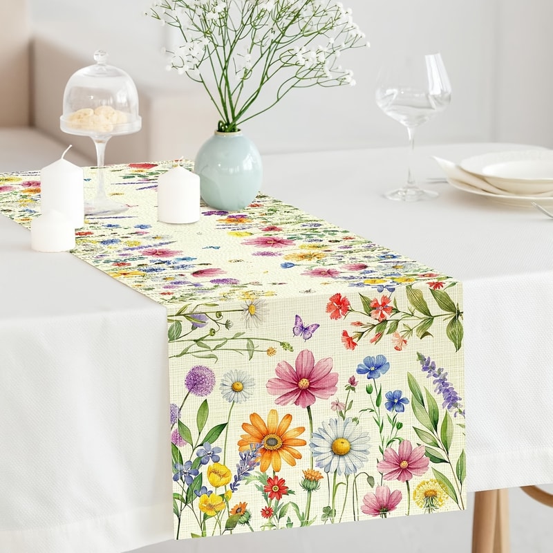 Spring & Summer Linen Floral Table Runner Elegant Floral Table Runner for Weddings, Parties & Home