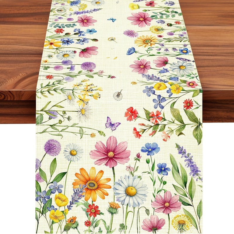 Spring & Summer Linen Floral Table Runner Elegant Floral Table Runner for Weddings, Parties & Home