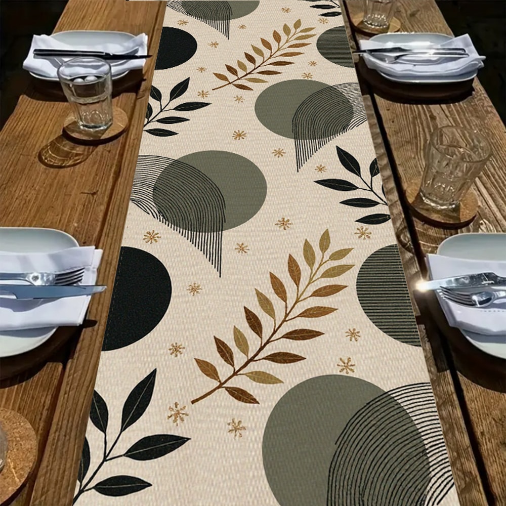 Modern Table Runner With Geometric Pattern For Dining Home Decor Beige Elegance 2