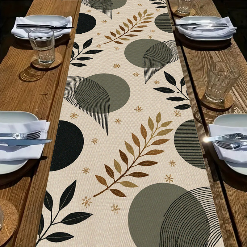 Modern Table Runner With Geometric Pattern For Dining Home Decor Beige Elegance 2