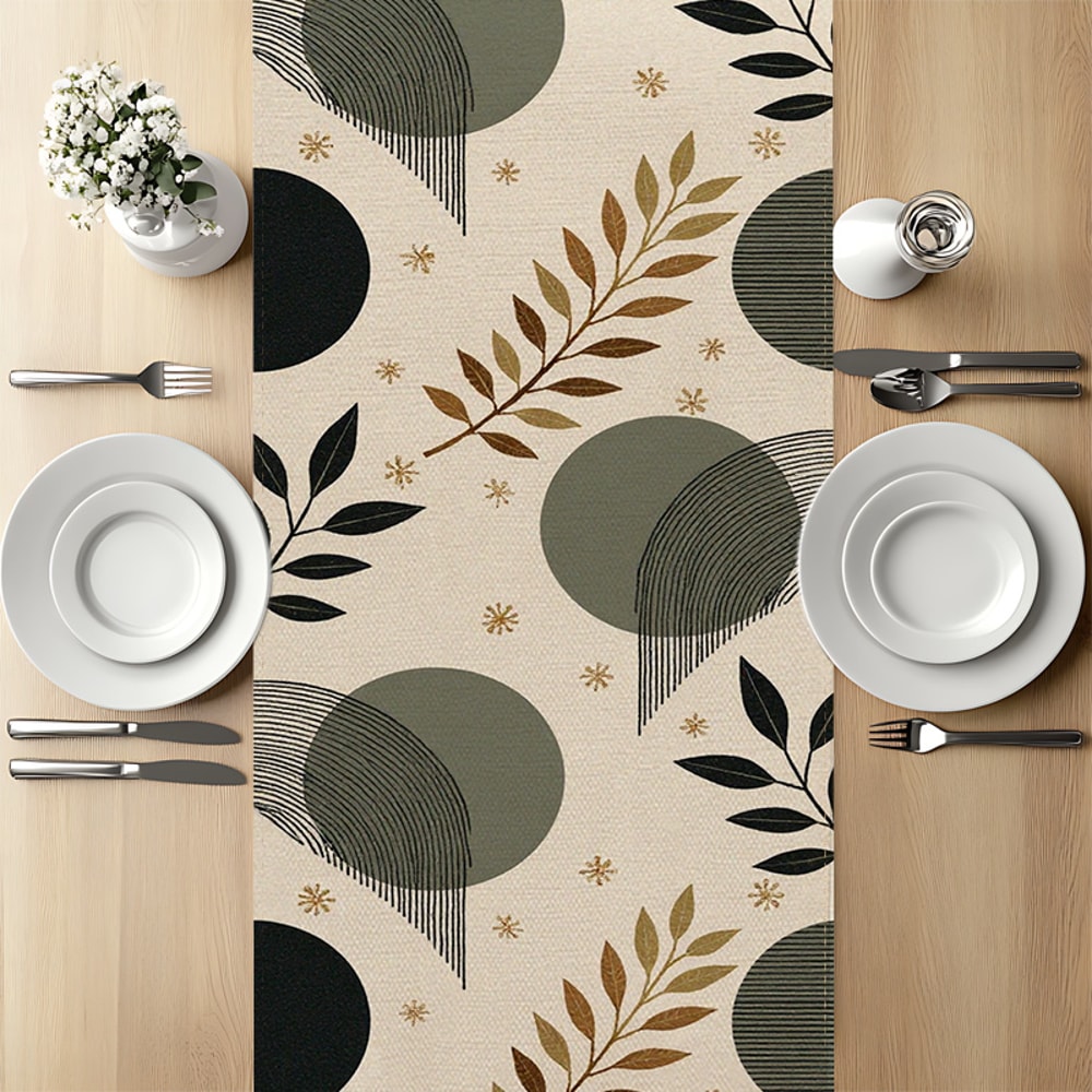 Modern Table Runner With Geometric Pattern For Dining Home Decor Beige Elegance 5