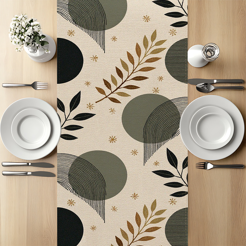 Modern Table Runner With Geometric Pattern For Dining Home Decor Beige Elegance 5