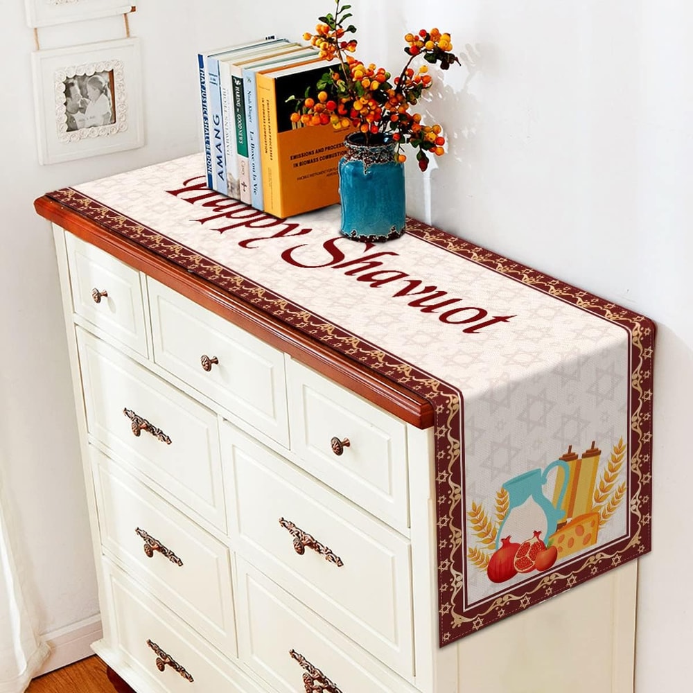 Rustic Linen Holiday Table Runner Jewish Table Runner For Shavuot Table Decor 2