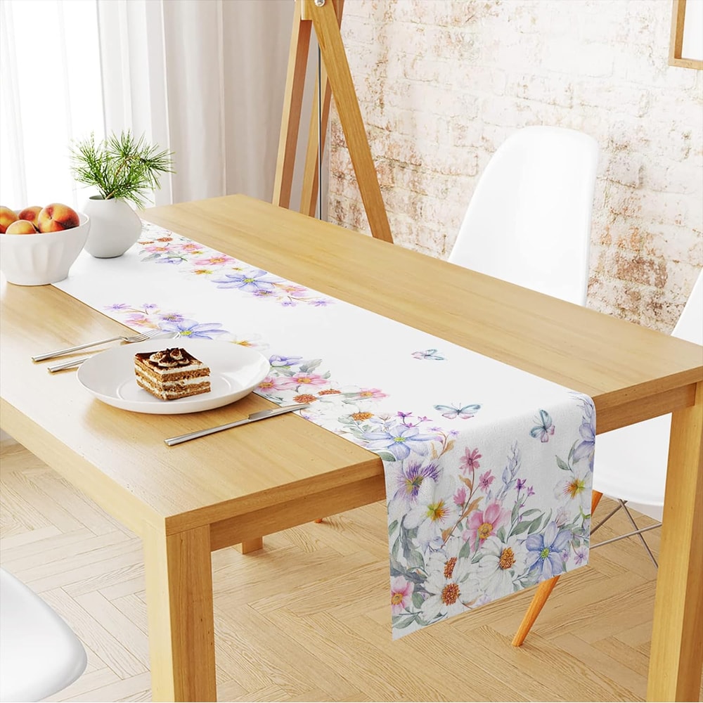 Spring Floral Table Runner With Butterfly Wildflower Design For Weddings Home Decor 2
