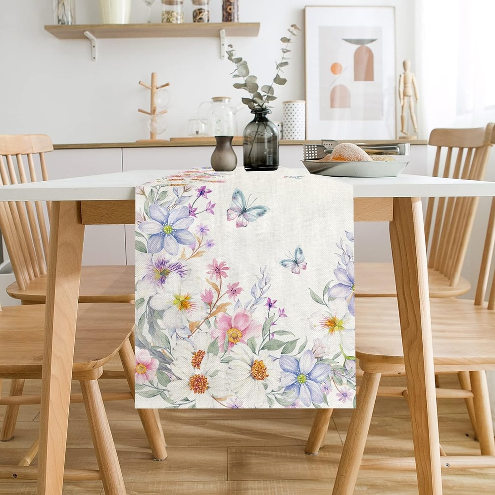 Spring Floral Table Runner With Butterfly Wildflower Design For Weddings Home Decor 3