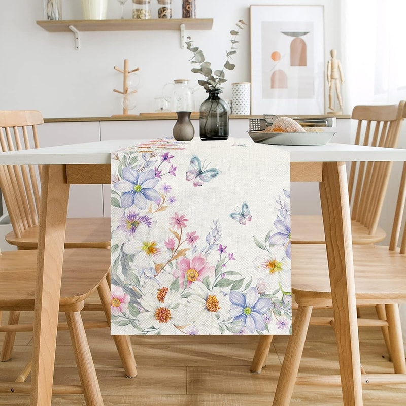 Spring Floral Table Runner With Butterfly Wildflower Design For Weddings Home Decor 3