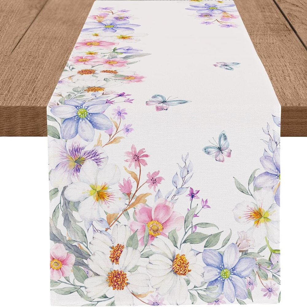 Spring Floral Table Runner With Butterfly Wildflower Design For Weddings Home Decor 4
