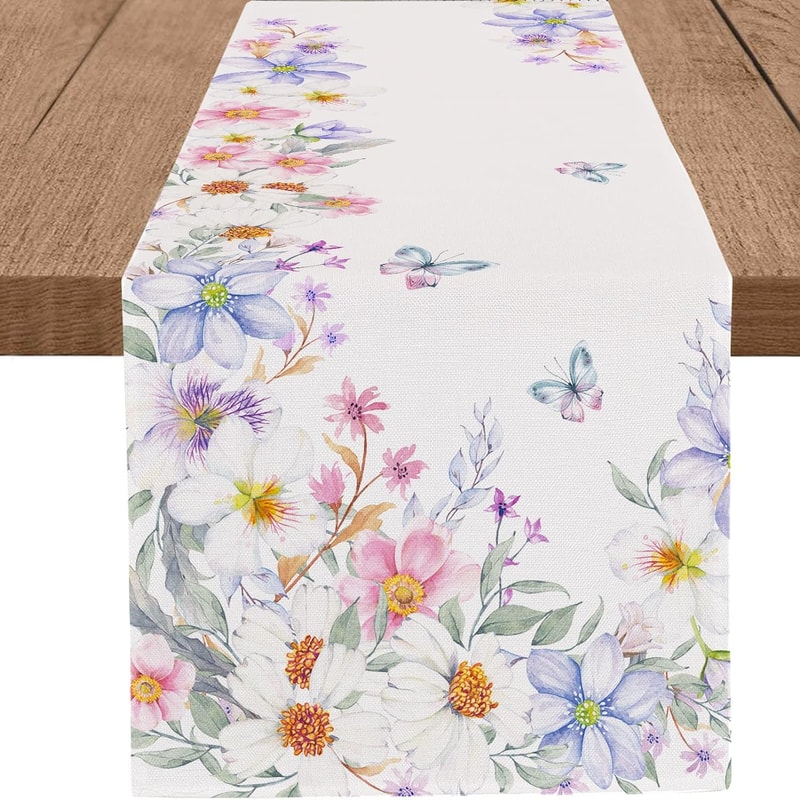 Spring Floral Table Runner With Butterfly Wildflower Design For Weddings Home Decor 4