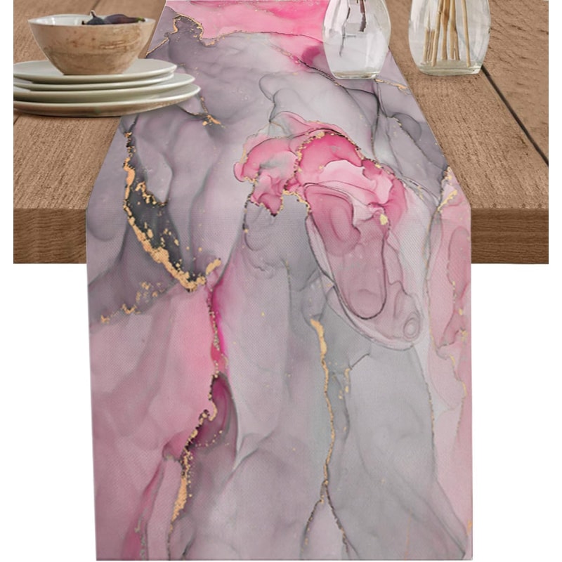 Pink Marble Linen Table Runner for Modern Dining & Event Decor
