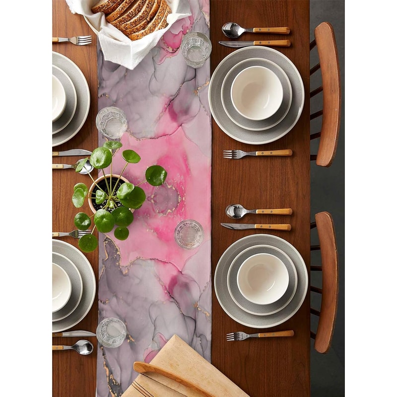 Pink Marble Linen Table Runner for Modern Dining & Event Decor