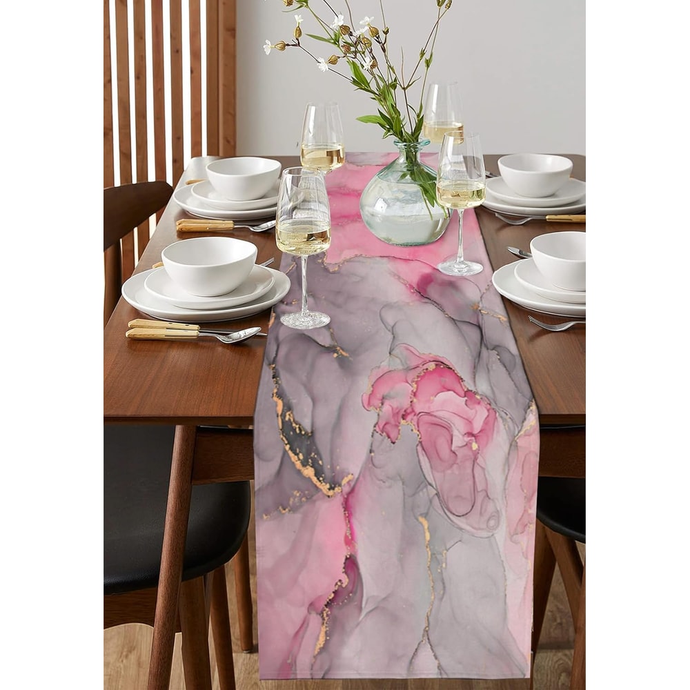 Pink Marble Linen Table Runner for Modern Dining & Event Decor