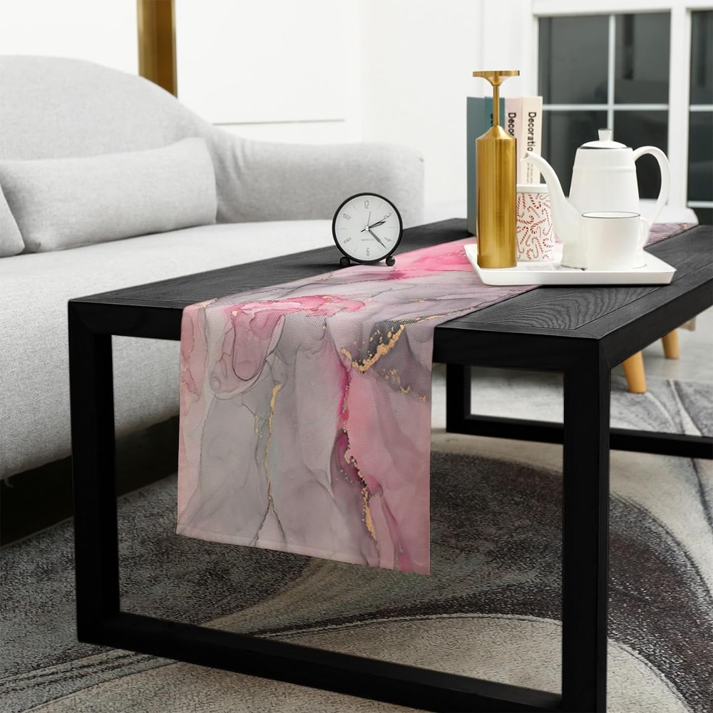 Pink Marble Linen Table Runner for Modern Dining & Event Decor