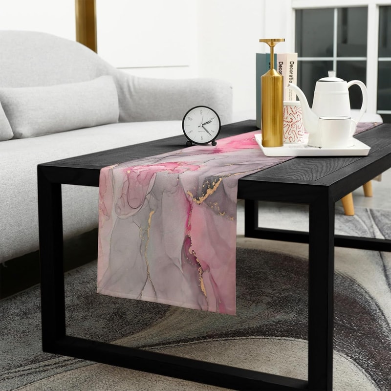 Pink Marble Linen Table Runner for Modern Dining & Event Decor