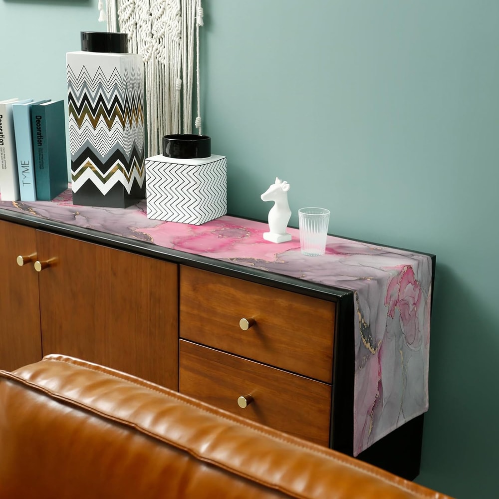 Pink Marble Linen Table Runner for Modern Dining & Event Decor