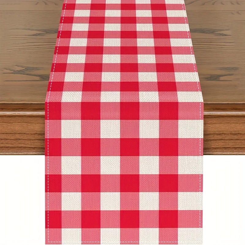 Premium Red White Buffalo Plaid Table Runner Classic Linen Table Accent For Cozy Dining 0
