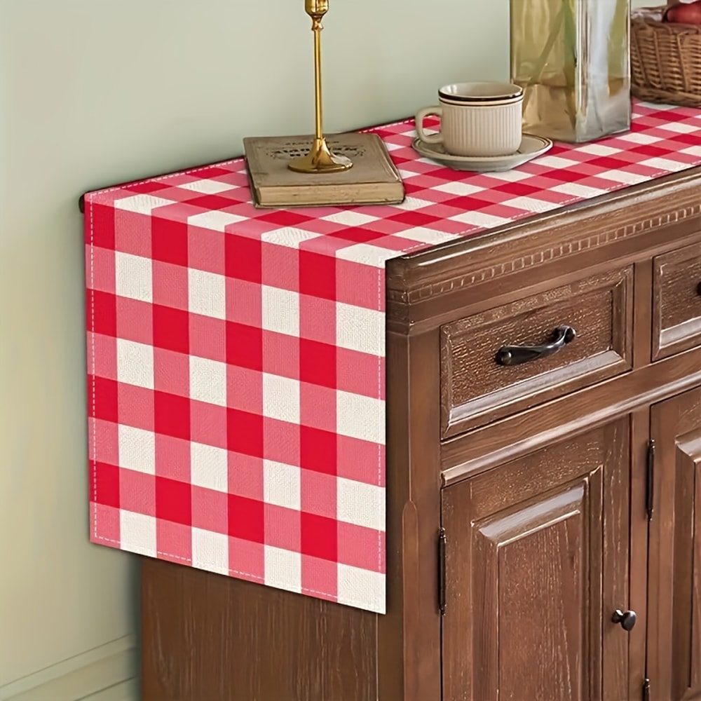 Premium Red White Buffalo Plaid Table Runner Classic Linen Table Accent For Cozy Dining 3