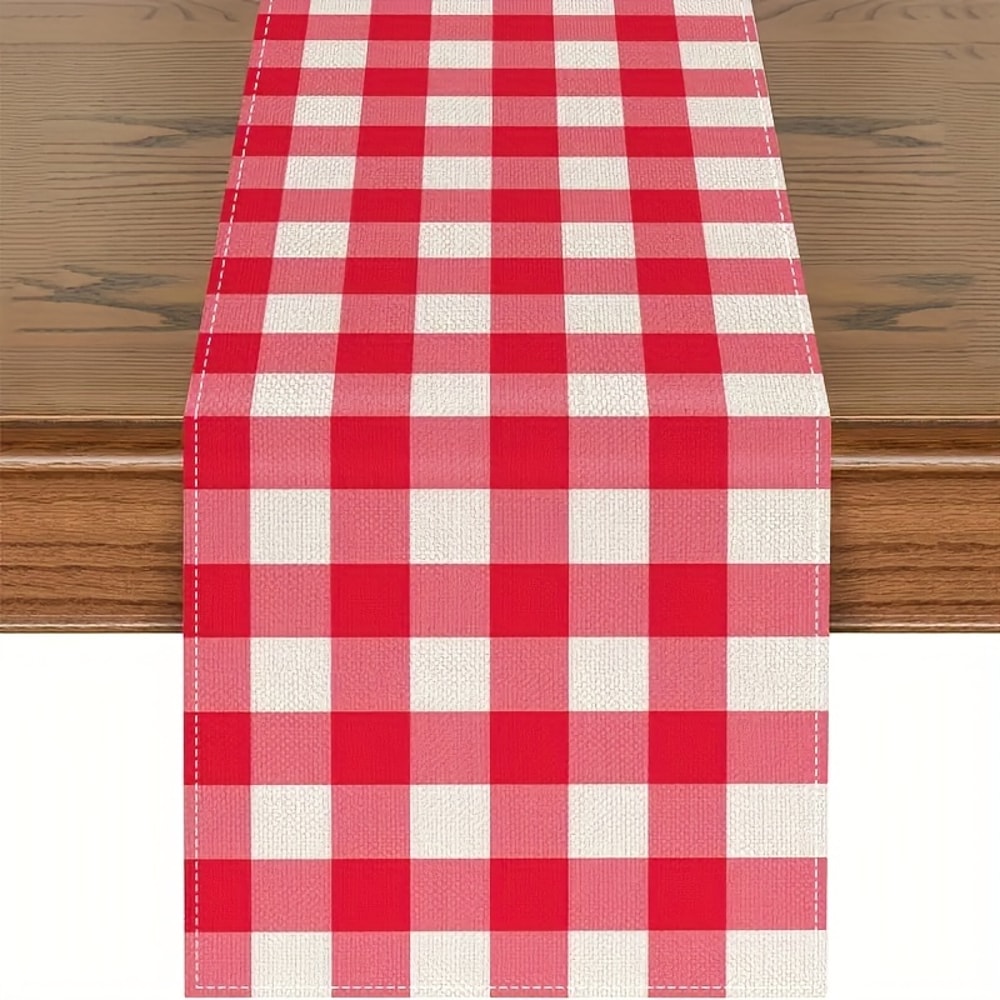 Premium Red White Buffalo Plaid Table Runner Classic Linen Table Accent For Cozy Dining 4