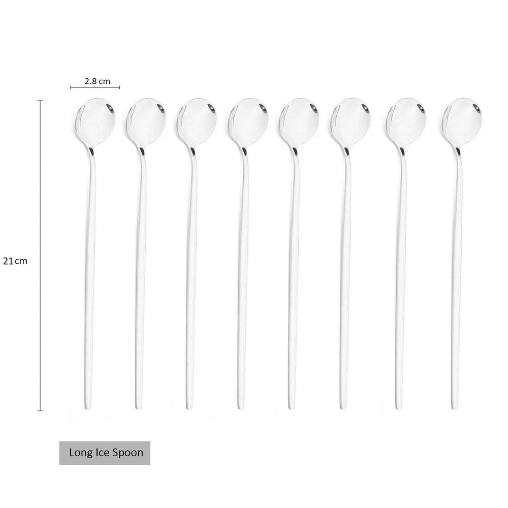 Premium Long Handle Ice Spoon & Coffee Tea Stir Spoon Set Stainless Steel Cutlery Set for Kitchen & Drinks