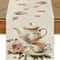 Retro British Table Runner With Delicate Tea Sets Pink Rose Pattern Elegant Home Party Decor 0