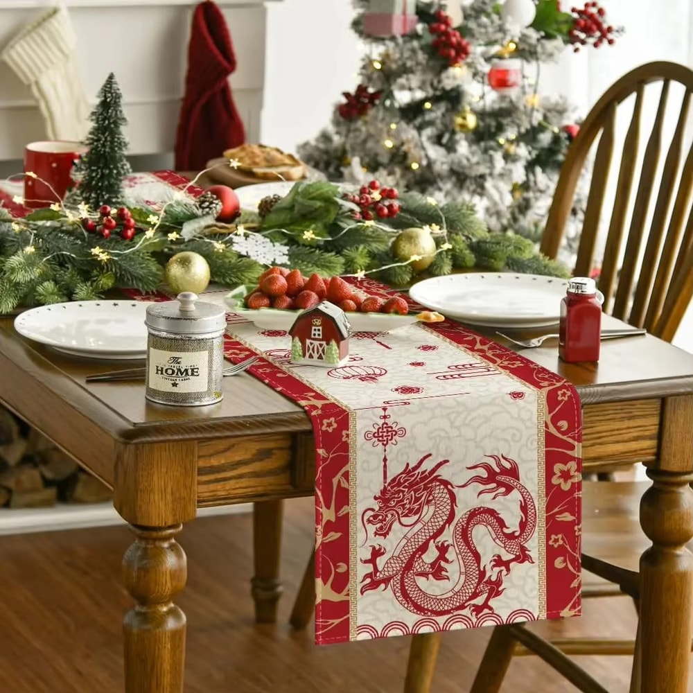 Red Dragon Chinese Table Runner For Festive Dining And Traditional Home Decor 1