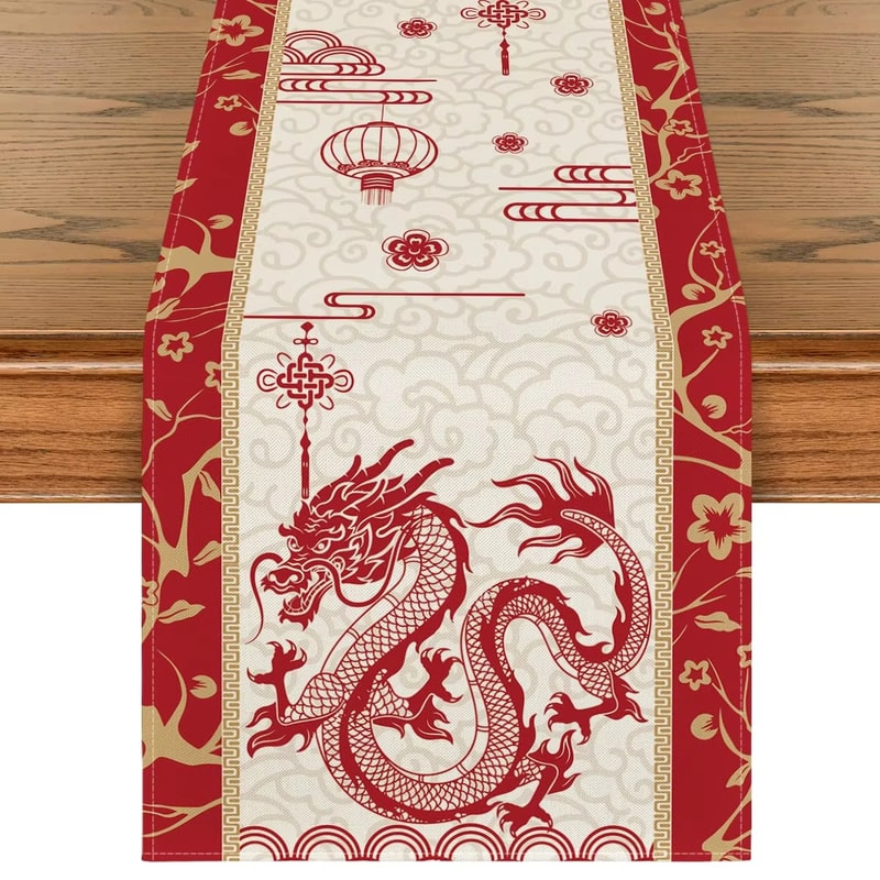 Red Dragon Chinese Table Runner For Festive Dining And Traditional Home Decor 5