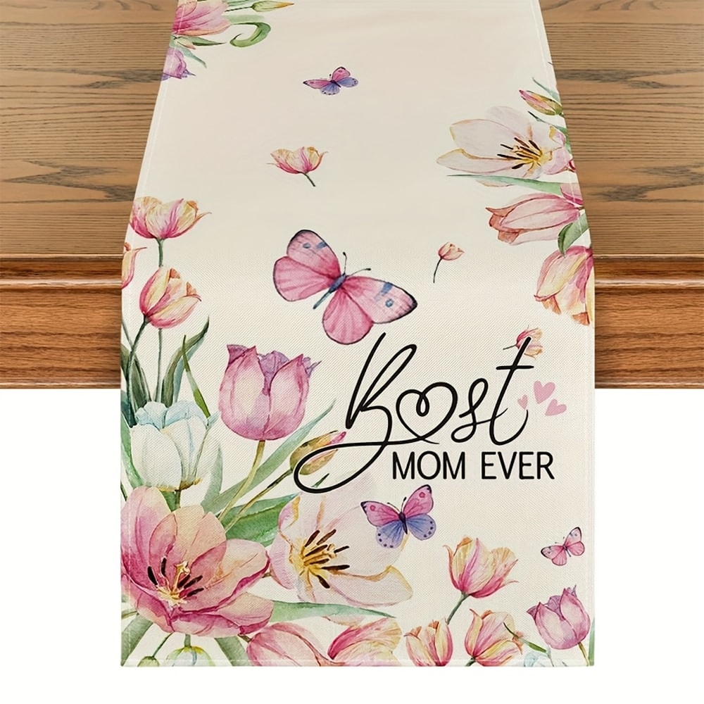 Best Mom Ever Floral Table Runner For Mothers Day Decor 0