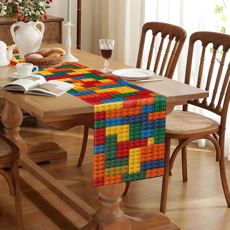 Colorful Table Runner For Kids Parties And Building Block Decor 2