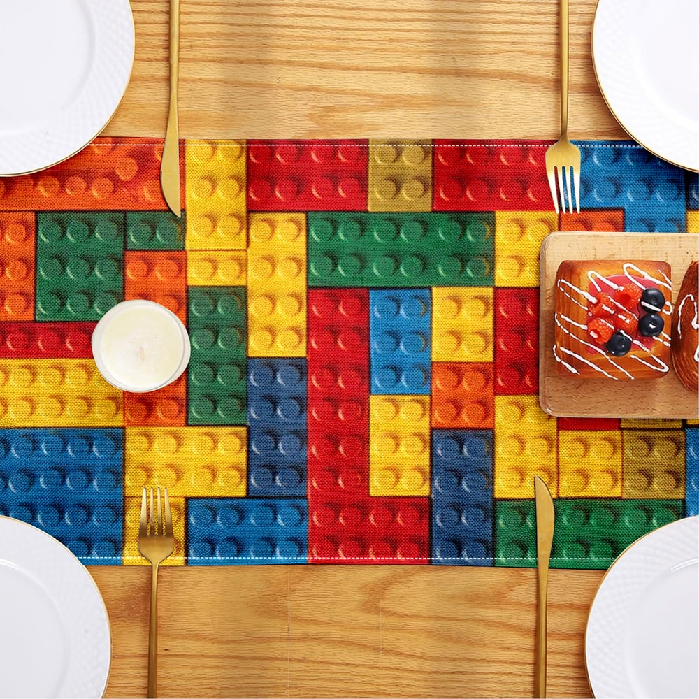 Colorful Table Runner For Kids Parties And Building Block Decor 3