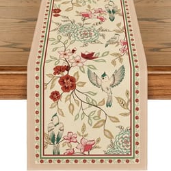 elegant floral & bird print table runner classic nature inspired dining table decor