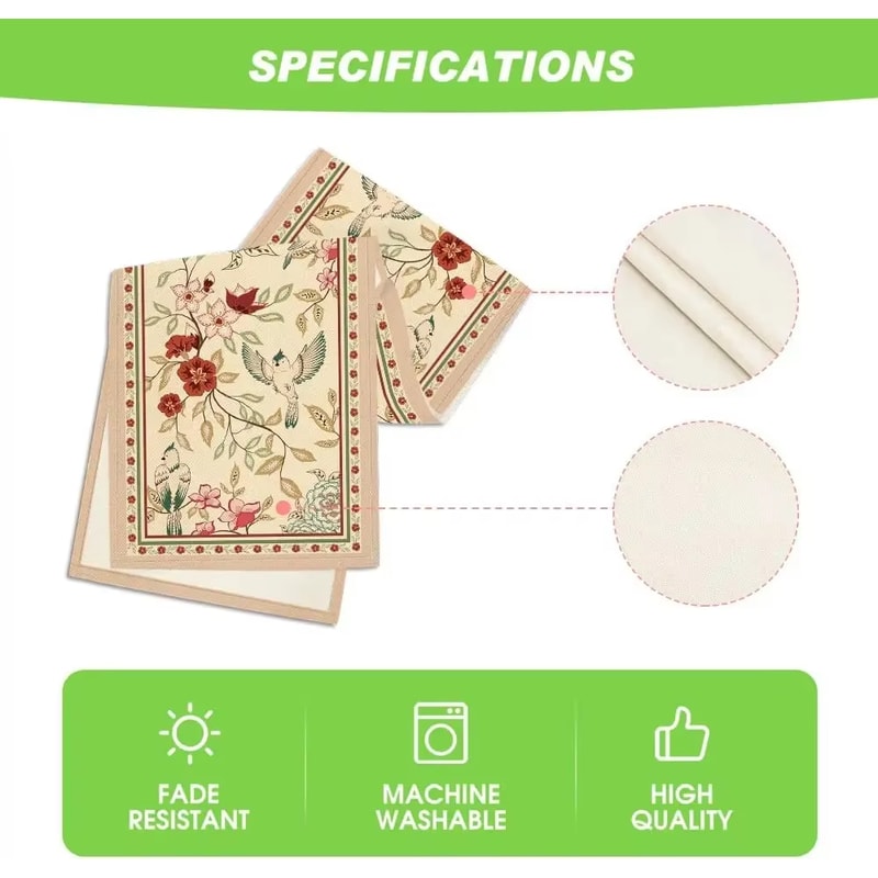 Elegant Floral Bird Print Table Runner Classic Nature Inspired Dining Table Decor 4