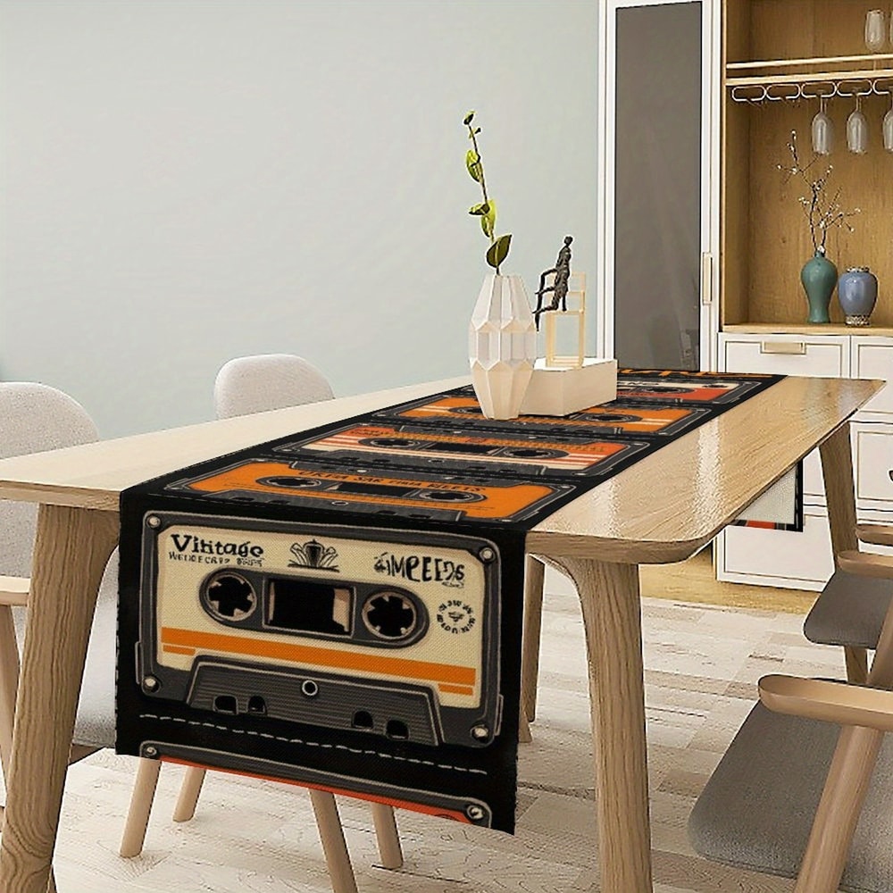 Vintage Retro Cassette Tape Table Runner Nostalgic Home Dining Decor 0
