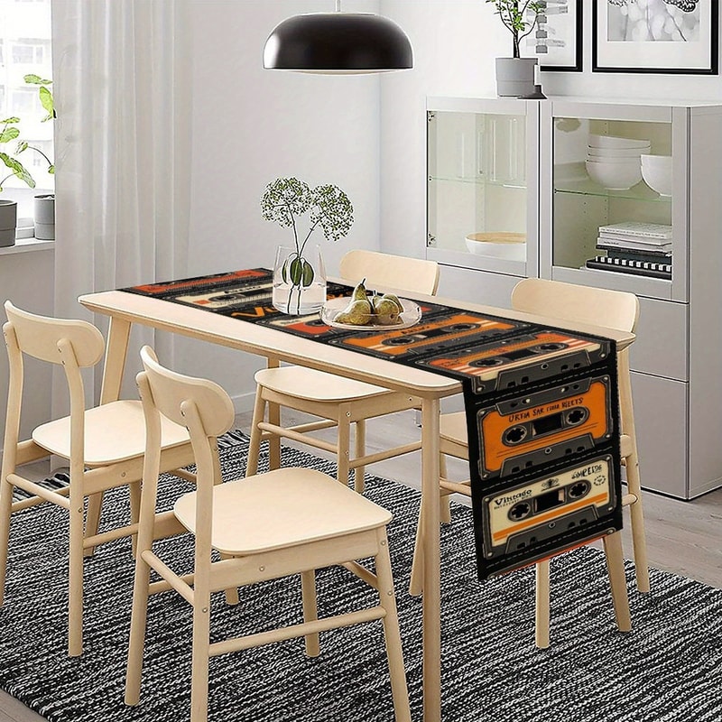 Vintage Retro Cassette Tape Table Runner Nostalgic Home Dining Decor 1