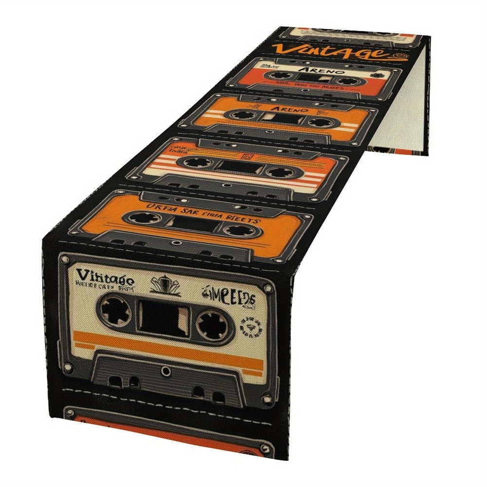 Vintage Retro Cassette Tape Table Runner Nostalgic Home Dining Decor 2