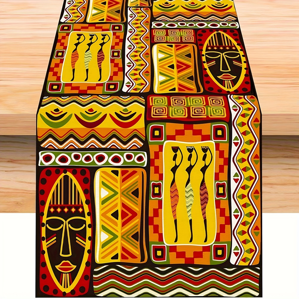African Tribal Table Runner Vibrant Polyester Dining Decor 0