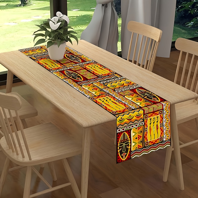 African Tribal Table Runner Vibrant Polyester Dining Decor 1