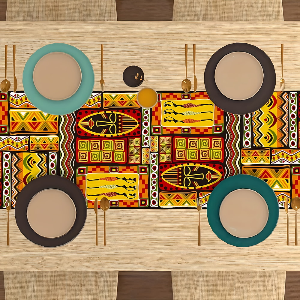 African Tribal Table Runner Vibrant Polyester Dining Decor 3