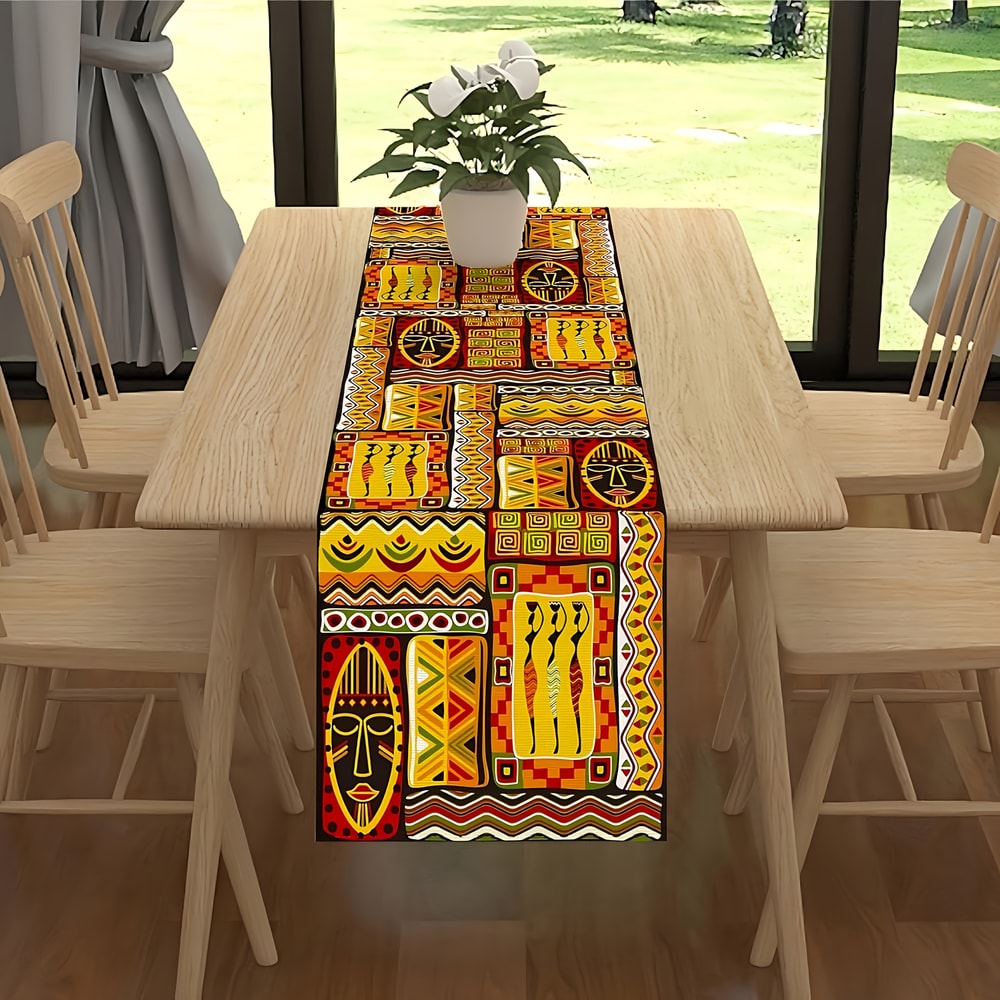 African Tribal Table Runner Vibrant Polyester Dining Decor 4