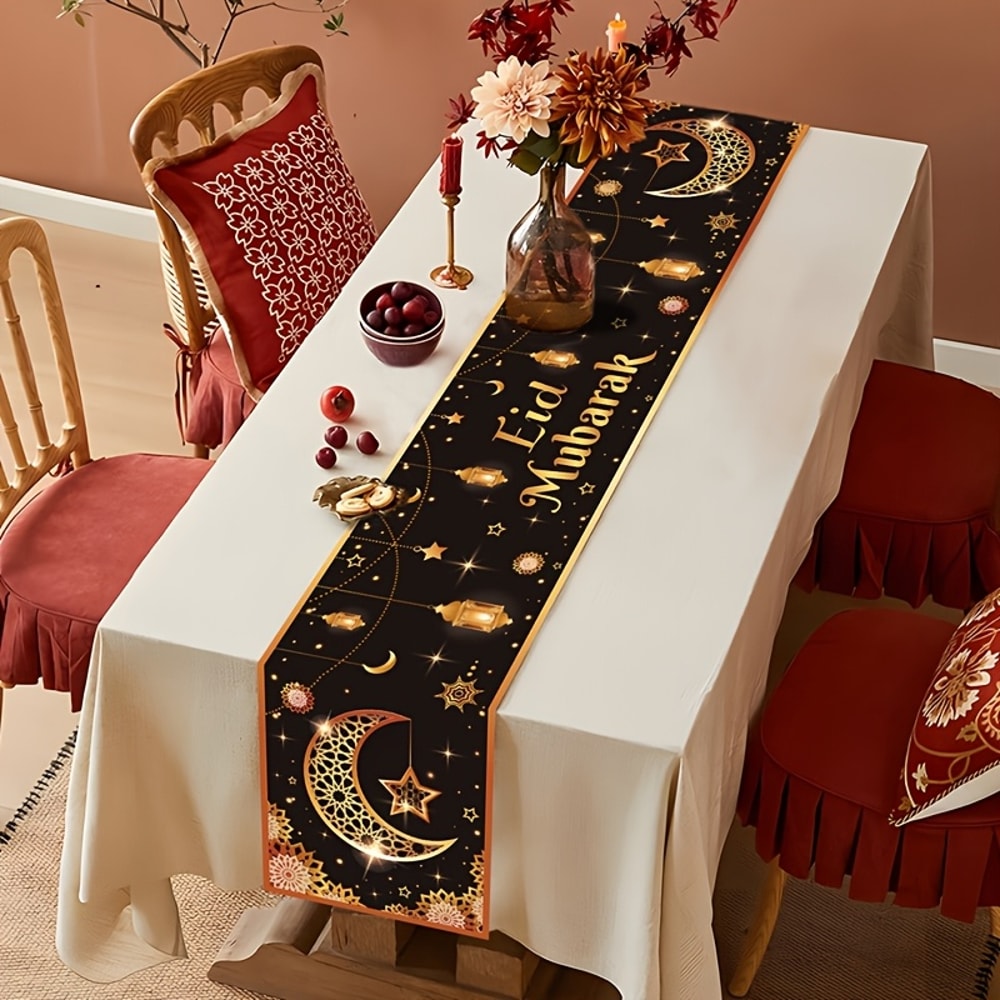 Eid Mubarak Table Runner Black Gold Sparkling Ramadan And Eid Table Decor 1