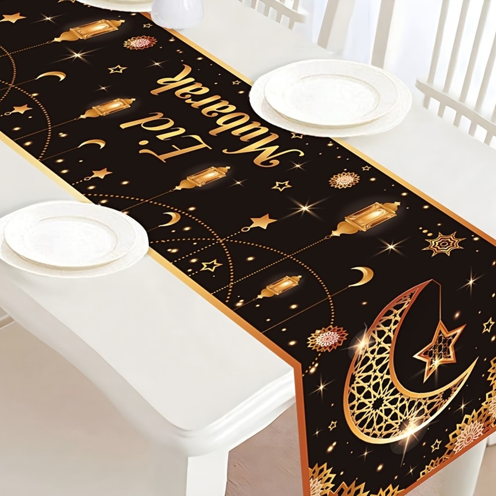 Eid Mubarak Table Runner Black Gold Sparkling Ramadan And Eid Table Decor 2