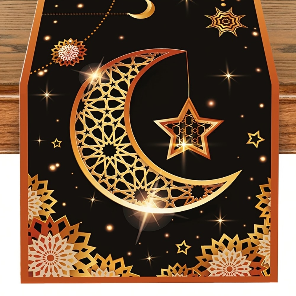 Eid Mubarak Table Runner Black Gold Sparkling Ramadan And Eid Table Decor 3