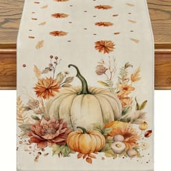 autumn harvest table runner pumpkin & leaves decorative linen for home & parties
