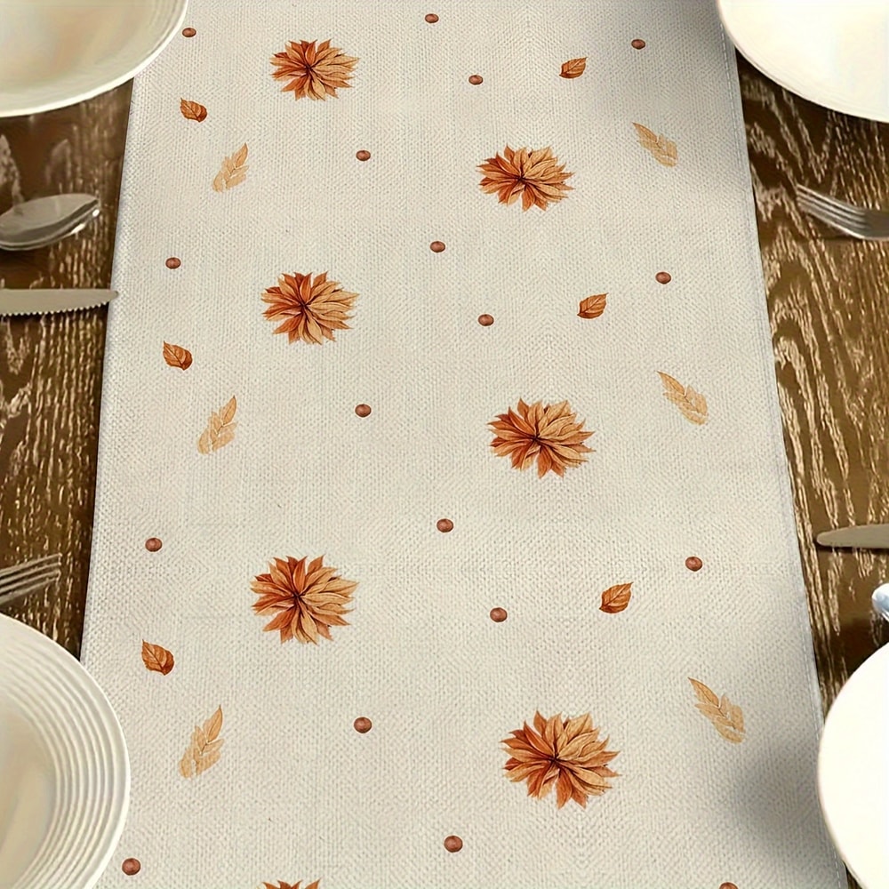 Autumn Harvest Table Runner Pumpkin Leaves Decorative Linen For Home Parties 3