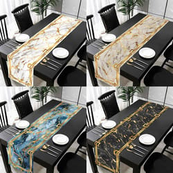 white gray gold marble table runner for elegant dining and coffee table decor