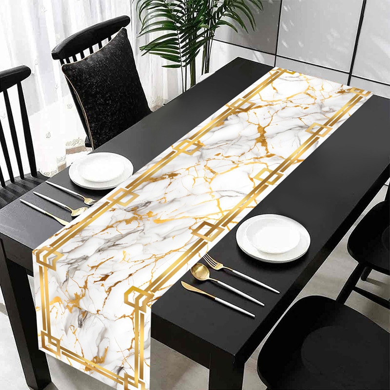 White Gray Gold Marble Table Runner For Elegant Dining And Coffee Table Decor 3