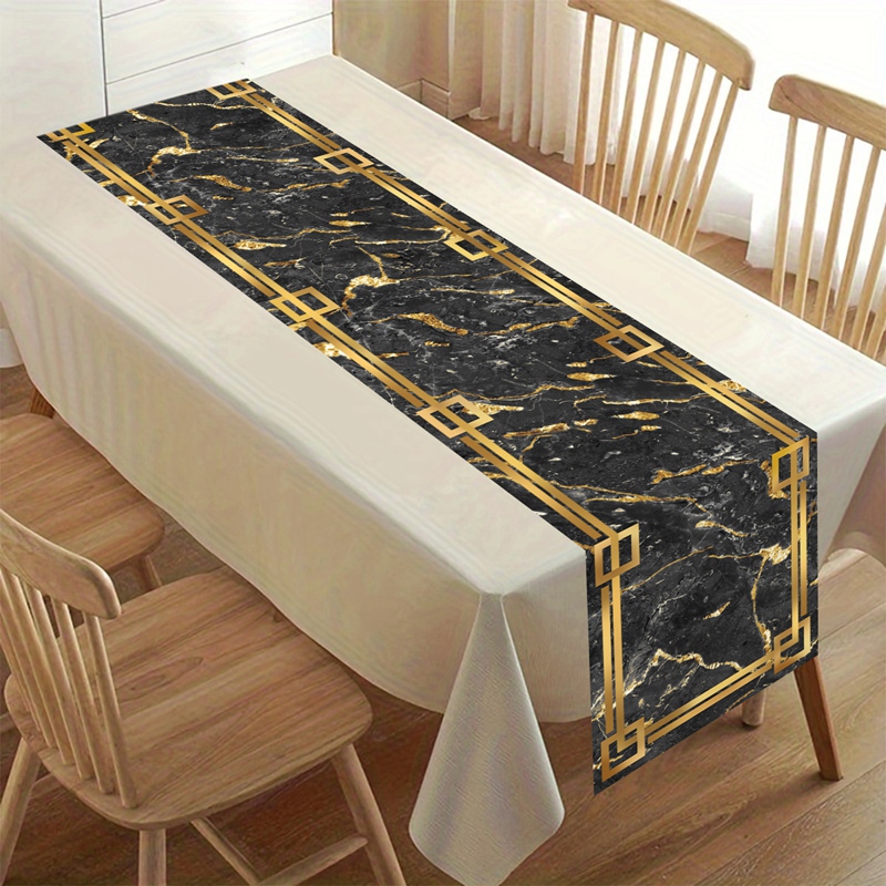 White Gray Gold Marble Table Runner For Elegant Dining And Coffee Table Decor 4