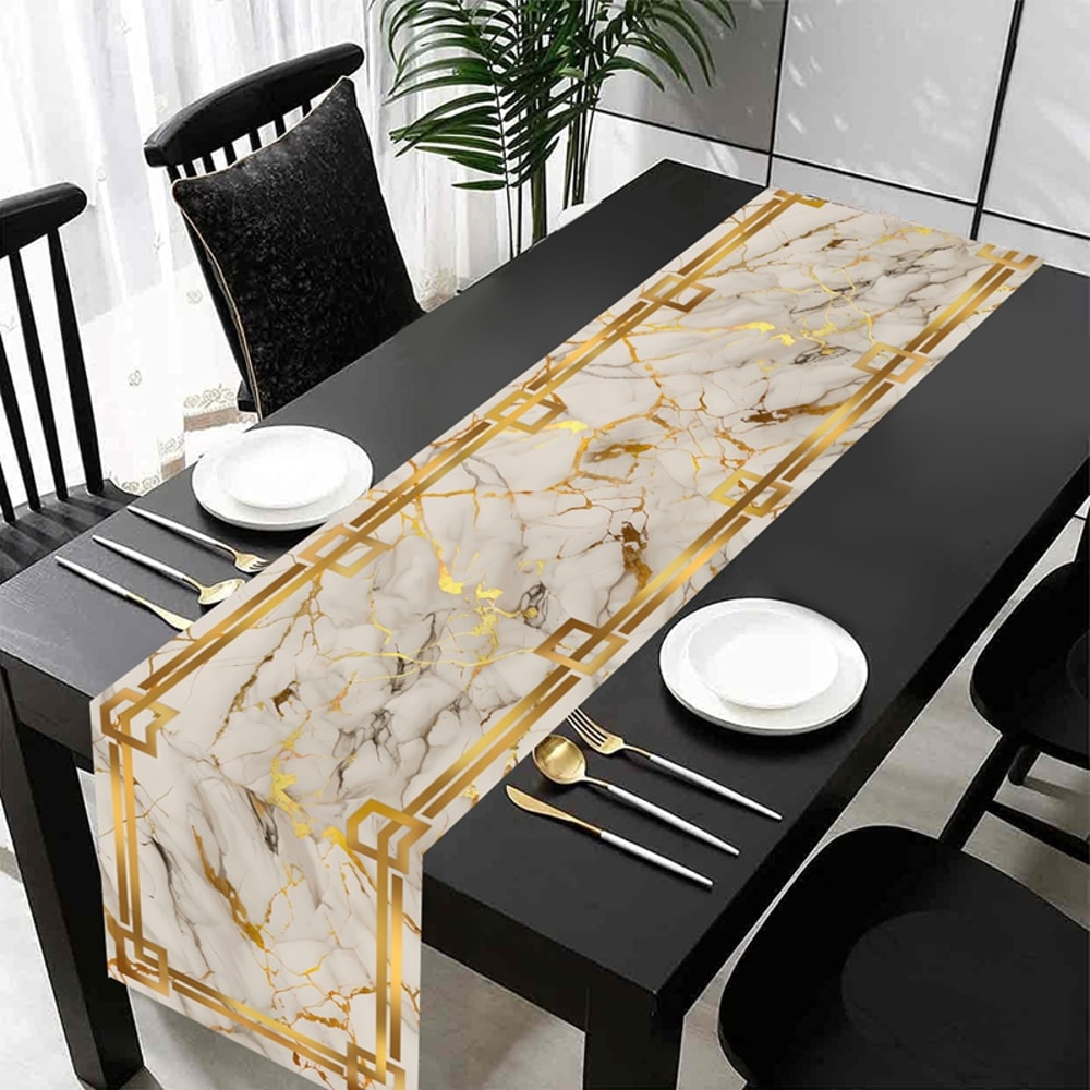 White Gray Gold Marble Table Runner For Elegant Dining And Coffee Table Decor 5