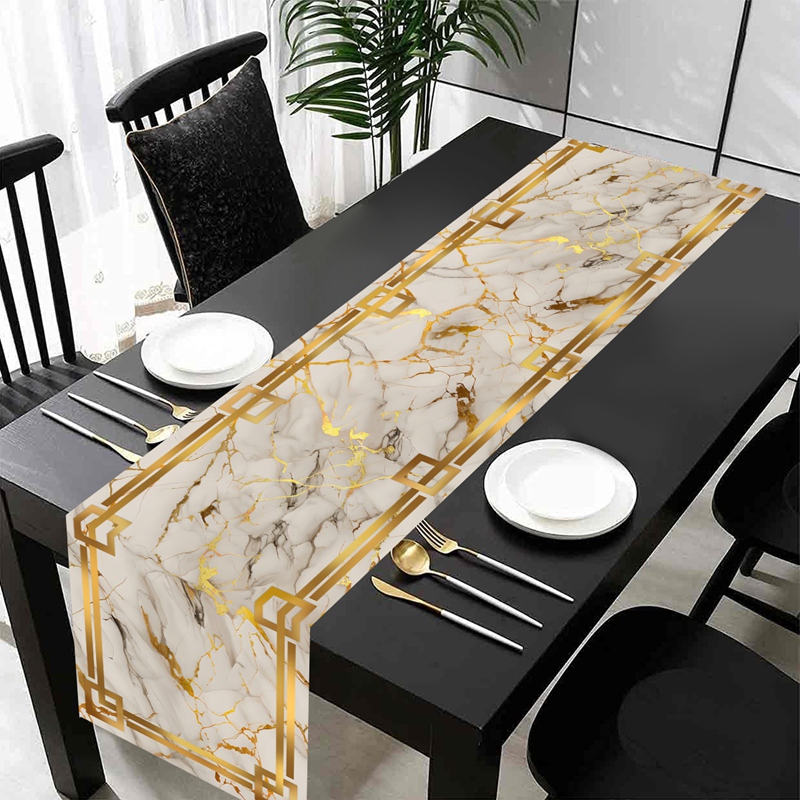 White Gray Gold Marble Table Runner For Elegant Dining And Coffee Table Decor 5