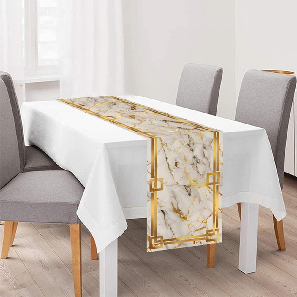 White Gray Gold Marble Table Runner For Elegant Dining And Coffee Table Decor 6